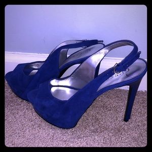 Guess Cobalt Blue Sling Back Peek Toe Pumps.